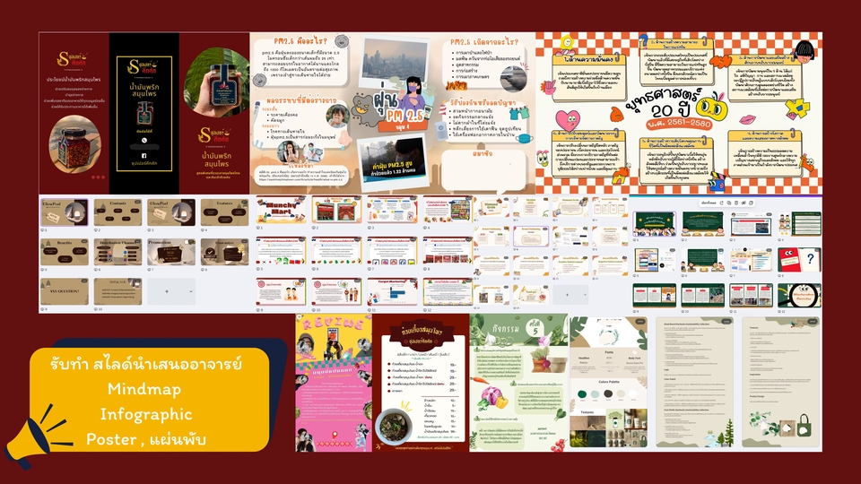 ภาพผลงานทำสไลด์ แผ่นผับ มายแมพ infographic