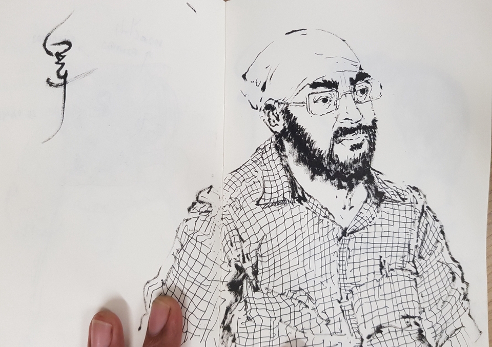 รับวาดภาพเหมือนภาพเส้นลายเส้นคนสวมหมวก