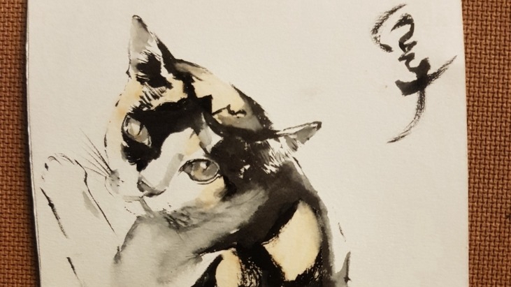 รับวาดภาพเหมือนสัตว์เลี้ยง ภาพวาดแมวสไตล์ญี่ปุ่น