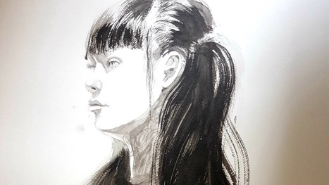 รับวาดภาพเหมือน ผู้หญิง ผมยาว ภาพวาดเส้น ภาพเหมือนจริง