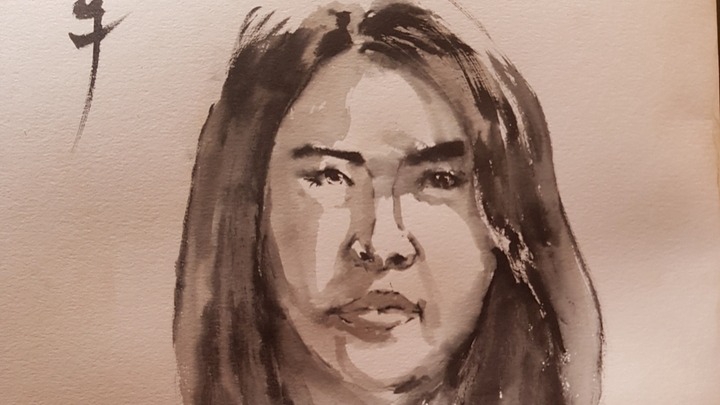 รับวาดภาพเหมือน สีน้ำดำขาว สไตล์ญี่ปุ่น