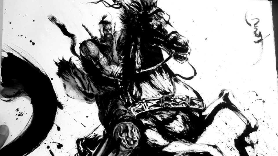 รับวาดภาพเหมือนม้าและขี่ม้า สไตล์จีนดำขาว