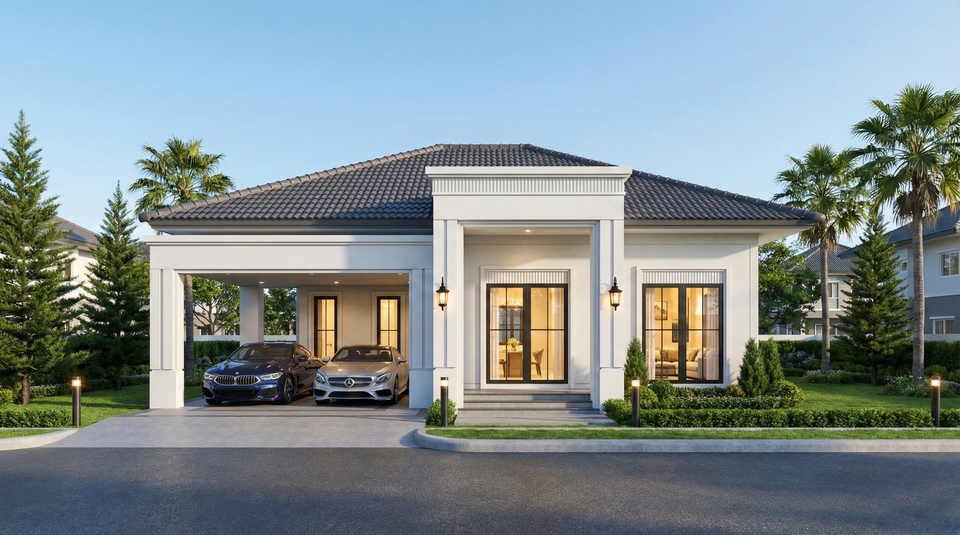 รับออกแบบบ้านสวยสไตล์โมเดิร์น พร้อมที่จอดรถและสวนหน้าบ้านสวยงาม รับออกแบบตกแต่งภายใน ออกแบบบ้านให้สวยตรงตามความต้องการของลูกค้า ออกแบบบ้านหรู ตกแต่งภายในครบวงจร แบบบ้านชั้นเดียว