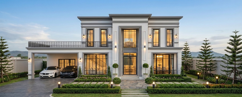 ภาพถ่ายสถาปัตยกรรมสวยงามของบ้านหรูสองชั้น การออกแบบภายนอกทันสมัย รับออกแบบบ้าน ออกแบบตกแต่งภายใน รีโนเวทบ้านสวยๆ บริการออกแบบบ้านและตกแต่งภายในครบวงจร พร้อมรีโนเวทบ้านให้ตรงใจ สถาปนิกออกแบบบ้านและตกแต่งภายในมืออาชีพ