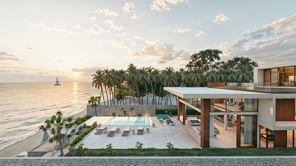 รับออกแบบบ้านริมทะเลสวยงาม พร้อมสระว่ายน้ำส่วนตัว มองเห็นวิวทิวทัศน์และท้องฟ้าสวยๆ ออกแบบตกแต่งภายในหรูหราทันสมัย เหมาะสำหรับพักผ่อน รับออกแบบตกแต่งภายใน ออกแบบบ้านพักตากอากาศ รีโนเวทบ้านสวย บรรยากาศดี seaside design สถาปัตยกรรม modern luxury design บ้านริมหาด