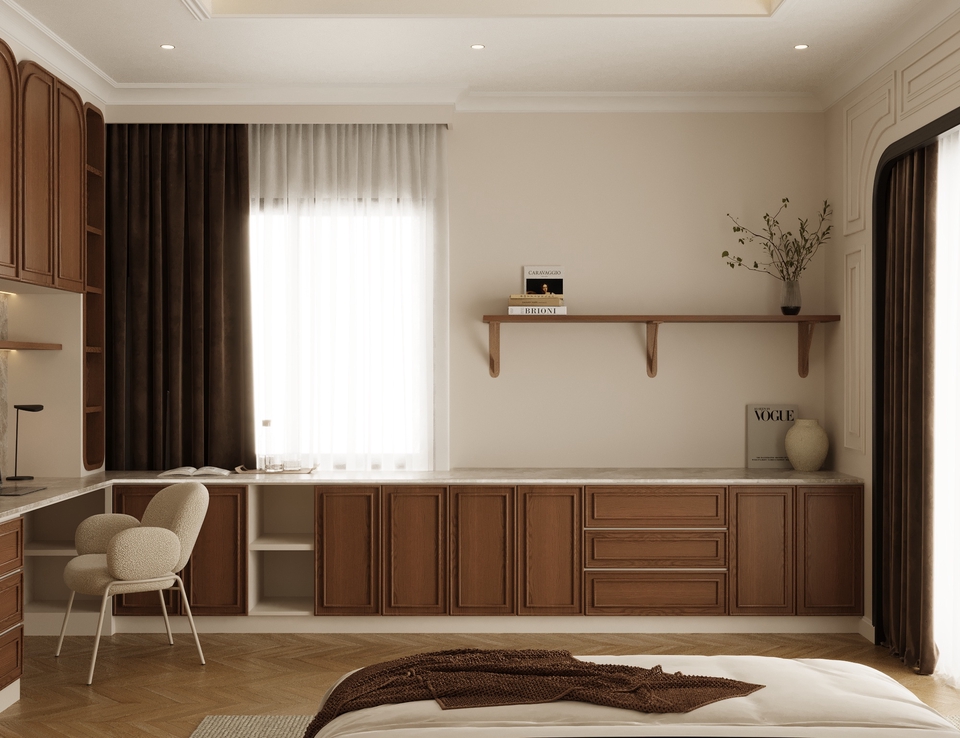 รับออกแบบตกแต่งภายใน ภาพห้องสวยงาม พร้อมการจัดวางเฟอร์นิเจอร์อย่างลงตัว โทนสีอบอุ่นสไตล์มินิมอล พร้อมผ้าม่านและหน้าต่างขนาดใหญ่ ออกแบบตกแต่งภายใน ออกแบบบ้าน รีโนเวทคอนโด เฟอร์นิเจอร์บิ้วอิน ออกแบบห้องนอน