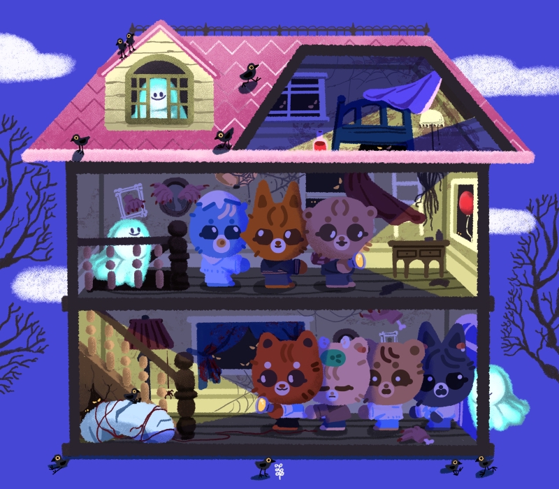 วาดภาพประกอบนิทานน่ารักๆ สไตล์การ์ตูน บ้านผีสิง