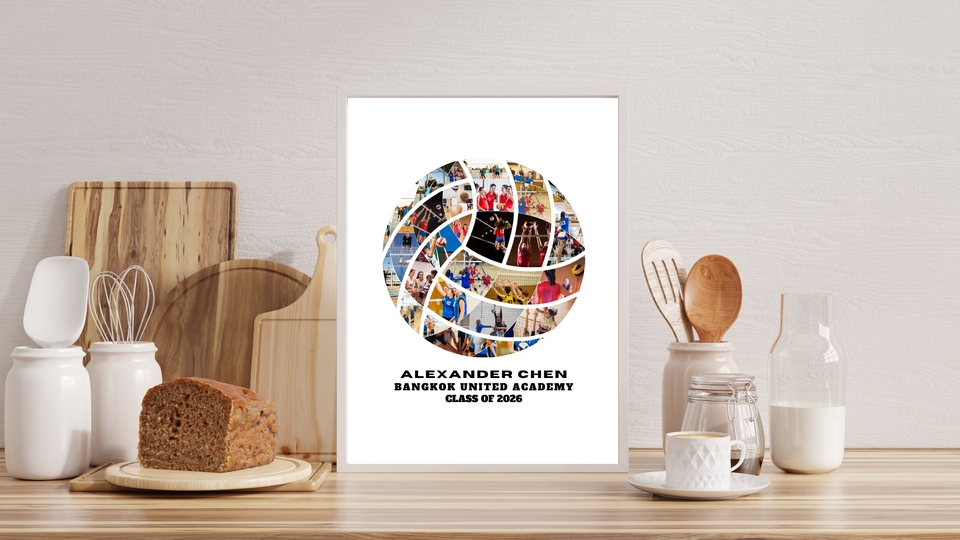 อื่นๆ - รับออกแบบ Photo Collage ภาพตัดปะรูปทรงลูกวอลเลย์บอล / ของที่ระลึกทีมกีฬา สไตล์ Minimalist - 4