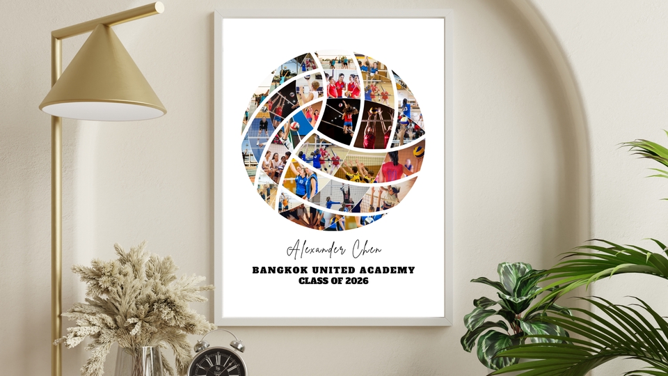 อื่นๆ - รับออกแบบ Photo Collage ภาพตัดปะรูปทรงลูกวอลเลย์บอล / ของที่ระลึกทีมกีฬา สไตล์ Minimalist - 2