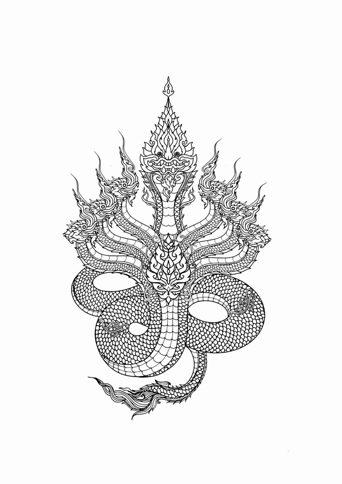ออกแบบตัวละครมังงะ พญานาค 7 เศียร สไตล์ไทย