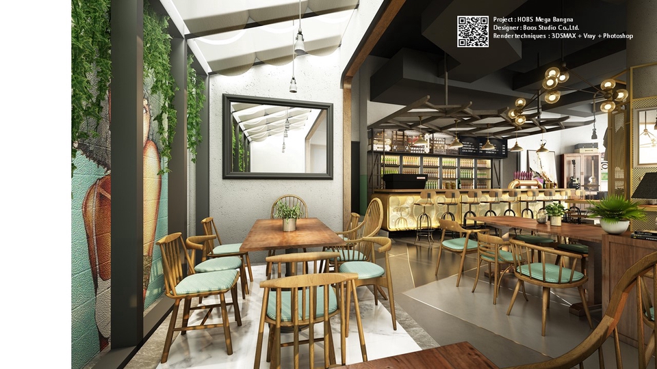 ออกแบบร้านกาแฟ3มิติ perspective รับทำภาพ3D โมเดลร้านค้า