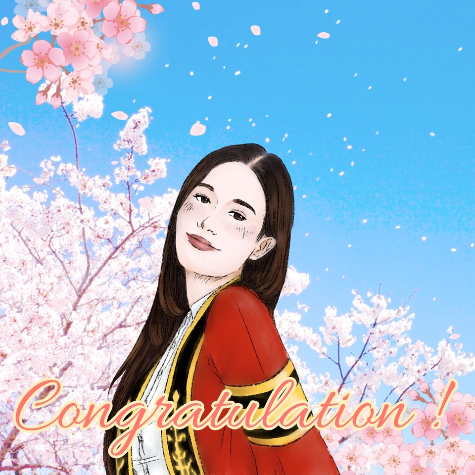 รับวาดรูปการ์ตูนรับปริญญา วาดรูปอนิเมะหญิงสวย สไตล์มินิมอลน่ารัก