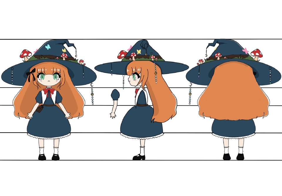 ออกแบบตัวละครจิบิ สไตล์ญี่ปุ่น น่ารัก หมวกแม่มด คาแรคเตอร์ดีไซน์