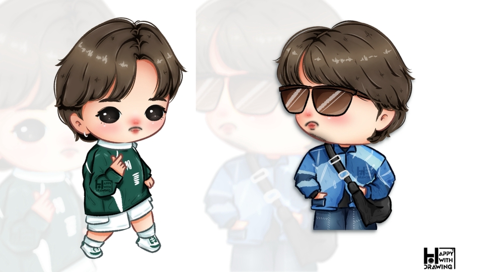 รับวาดการ์ตูน น่ารักๆ สองคาแรคเตอร์สไตล์จิบิ ดวงตากลมโต แก้มแดงน่ารัก วาดรูปการ์ตูนเหมือนจริงสำหรับเป็นของขวัญ รับวาดรูปการ์ตูน วาดจิบิ วาดภาพการ์ตูนสไตล์ญี่ปุ่น วาดรูปการ์ตูนน่ารัก รับวาดรูป วาดภาพการ์ตูน รับวาดรูปการ์ตูนจิบิ