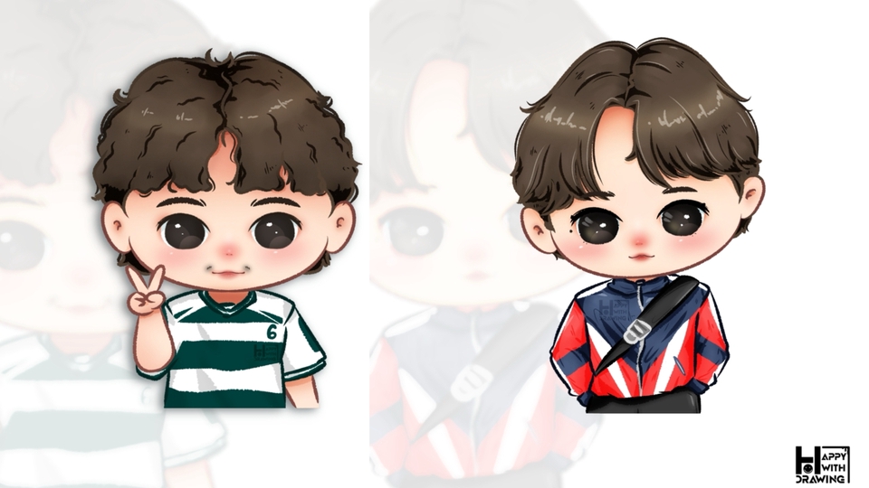 รับวาดรูปการ์ตูน รับวาดรูปเหมือนการ์ตูนสไตล์จิบิ น่ารัก วาดการ์ตูนผู้ชายสองสไตล์ ทั้งเสื้อกีฬาและเสื้อแจ็คเก็ตลายสวย พร้อมวาดรูปการ์ตูนอนิเมะ วาดรูปการ์ตูน รับวาดการ์ตูนน่ารัก ภาพวาดการ์ตูน การ์ตูนวาดเอง ออกแบบตัวการ์ตูน จ้างวาดรูปการ์ตูน