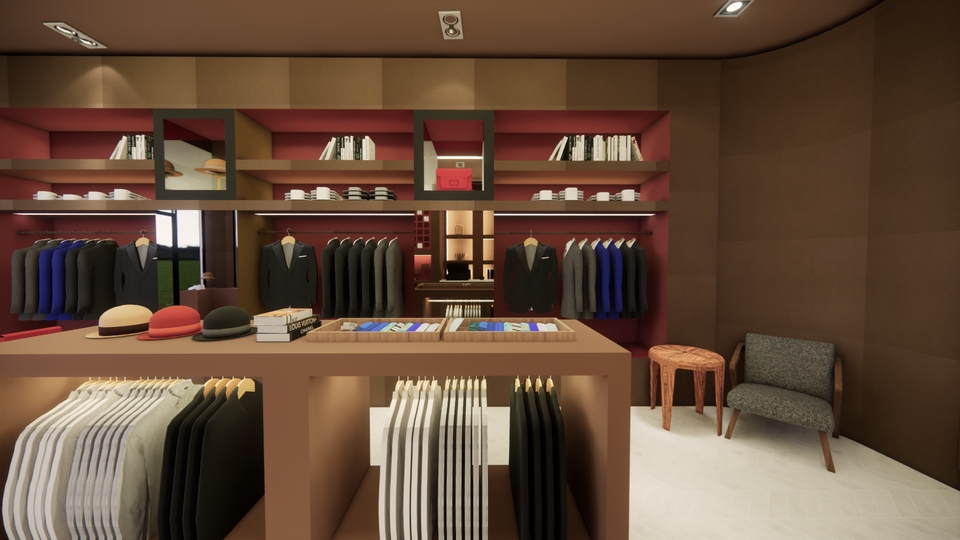 รับออกแบบตกแต่งภายในร้านค้าเสื้อผ้าผู้ชาย ออกแบบร้านค้า