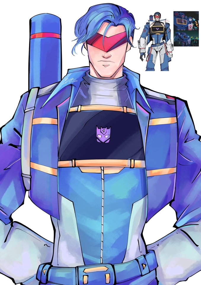 วาดแฟนอาร์ตการ์ตูนทรานส์ฟอร์มเมอร์ ตัวละครชาย สีฟ้า ทรงผมฟ้า