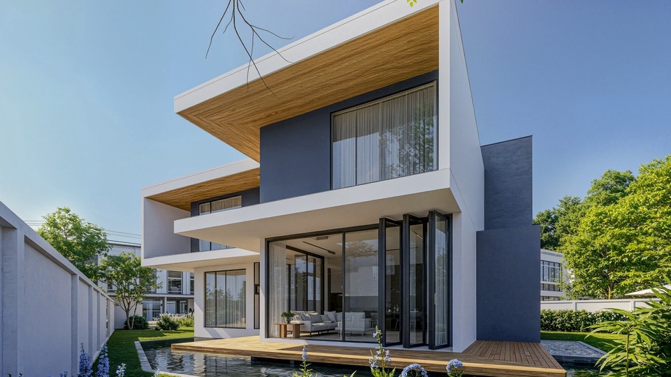 รับเรนเดอร์งาน perspective ออกแบบบ้าน ออกแบบร้าน 3d บ้านสไตล์โมเดิร์น พร้อมจัดสวนสวยงาม