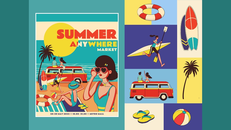 รับวาดภาพประกอบสไตล์ Summer วาดภาพดิจิตอลเพ้นท์ ภาพประกอบการตลาด