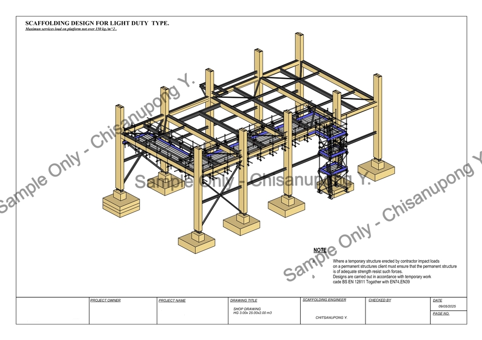 ออกแบบโครงสร้างเหล็กโครงสร้างชั่วคราว แบบก่อสร้าง