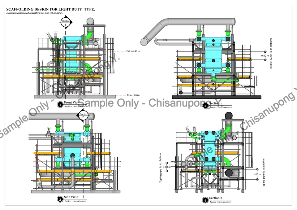 แบบก่อสร้างโครงสร้างเหล็ก ออกแบบโครงสร้าง scaffolding เขียนแบบโรงงาน