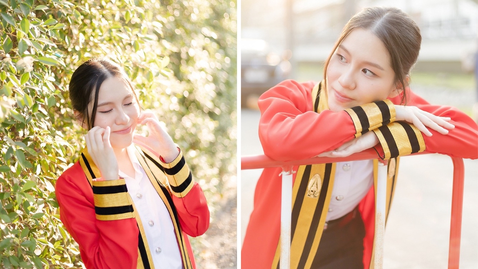 ถ่ายรูปรับปริญญา บัณฑิตสาวสวย ชุดครุยแดง