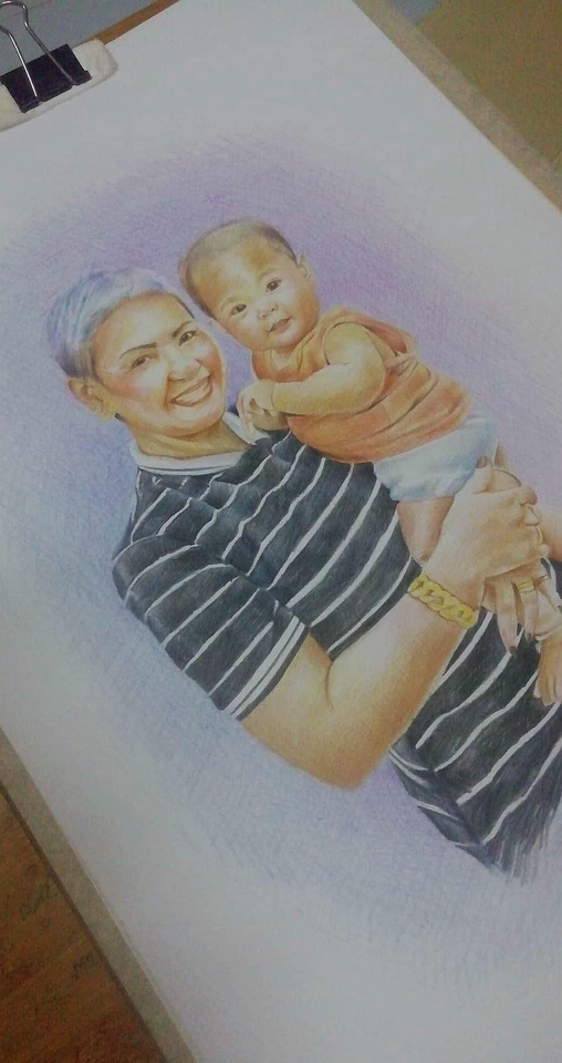 รับวาดภาพเหมือนคุณภาพสูง แม่และลูก