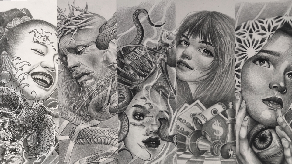 รับวาดภาพเหมือน ภาพเหมือนบุคคลสไตล์ศิลปะ  ภาพประกอบขาวดำ