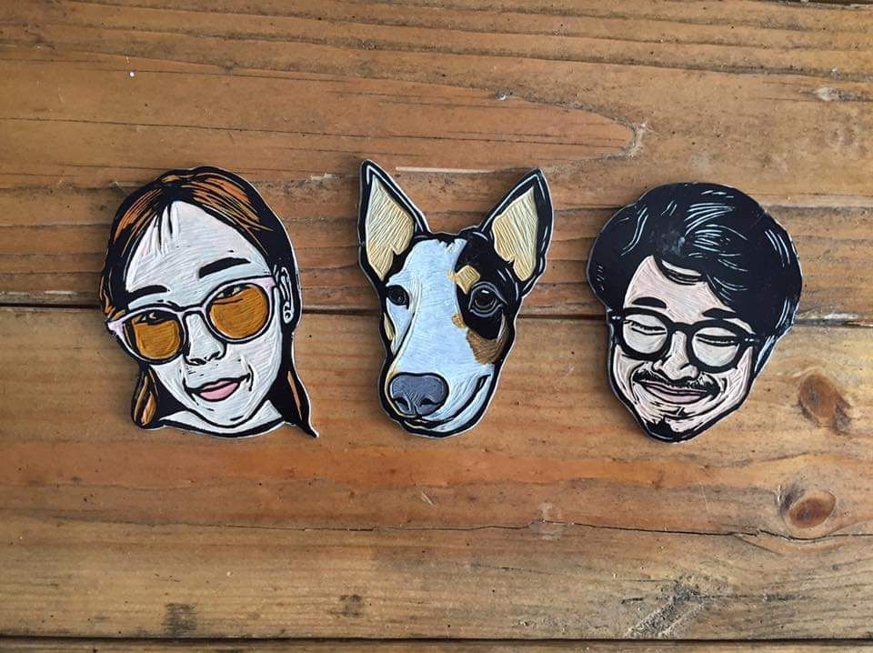 อื่นๆ - งานแกะรูปหน้าคนเป็นแม่เหล็กติดตู้เย็น / Linocut Magnet - 11