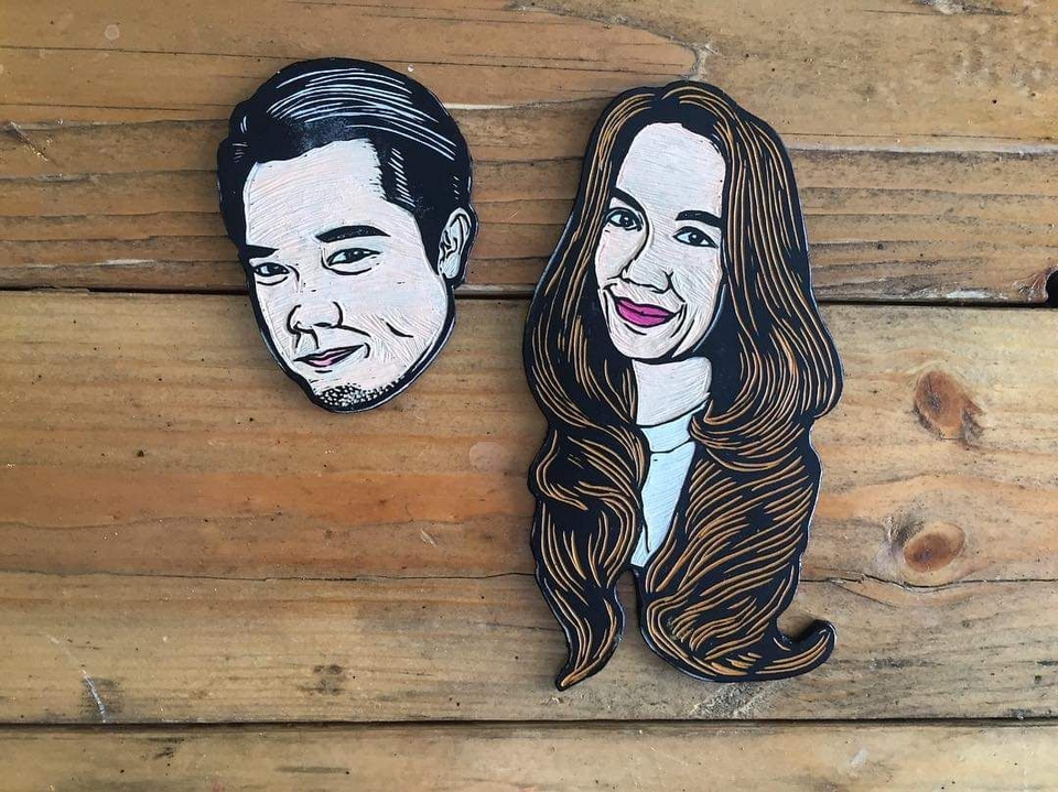 อื่นๆ - งานแกะรูปหน้าคนเป็นแม่เหล็กติดตู้เย็น / Linocut Magnet - 15