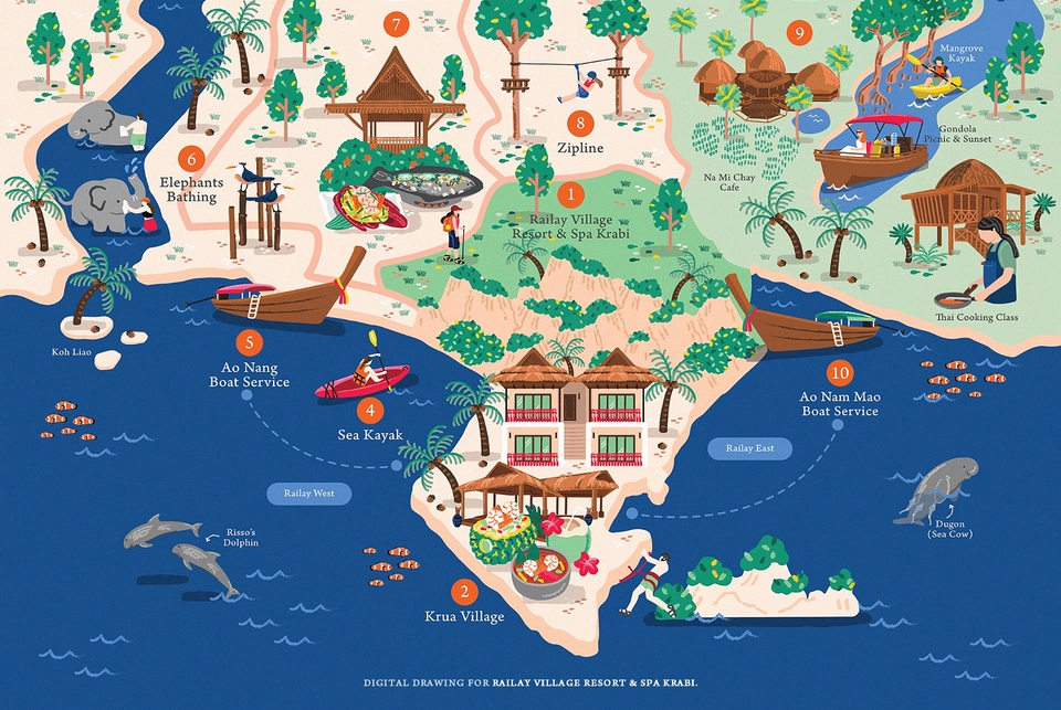 ภาพวาดแผนที่สวยงามในสไตล์แผนที่ท่องเที่ยว รายละเอียดสถานที่ต่างๆ ออกแบบแผนที่ร้าน แผนที่การเดินทาง