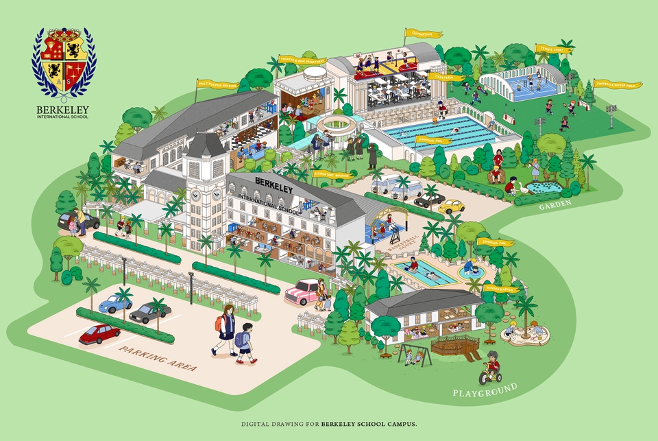 ภาพวาดแผนที่สวยงามในสไตล์แผนที่ท่องเที่ยว แผนที่โรงเรียน แผนที่ร้าน แผนที่การเดินทาง