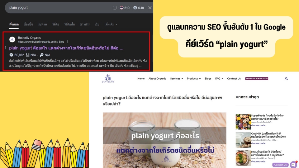 รับเขียนบทความSEOติดอันดับ1 Google เขียนคอนเทนต์ภาษาไทย plain yogurt