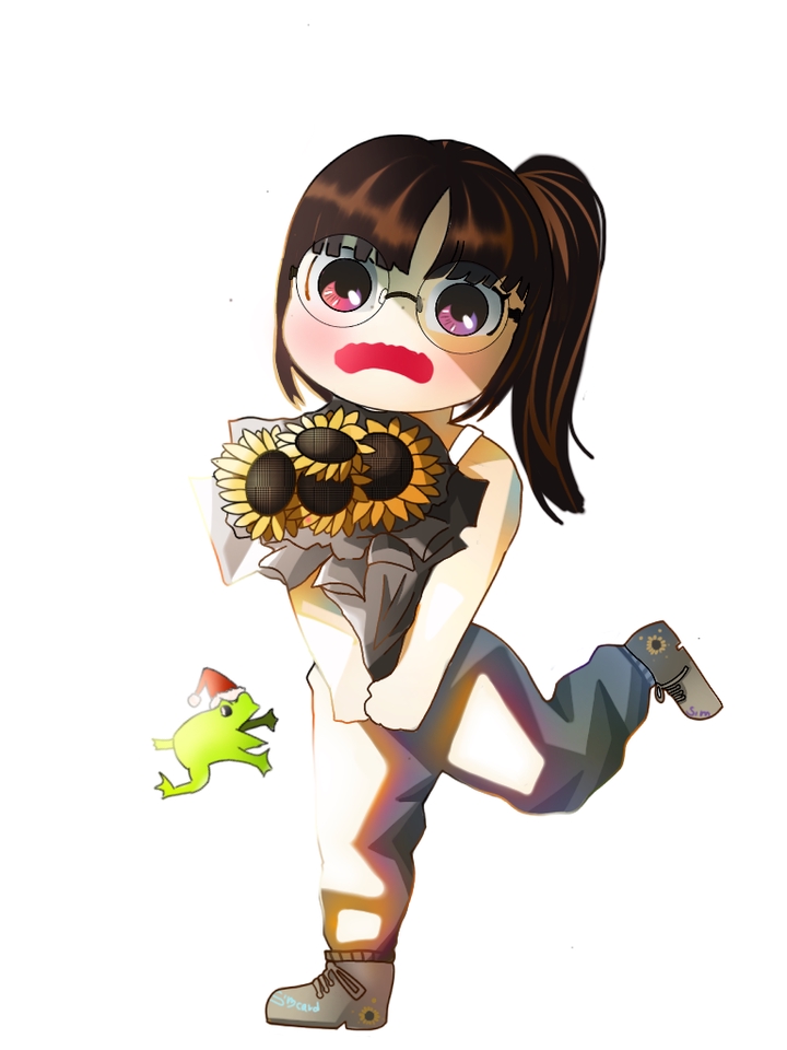 รับวาดการ์ตูนน่ารัก สไตล์จิบิ ภาพวาดอนิเมะหญิงถือดอกทานตะวัน