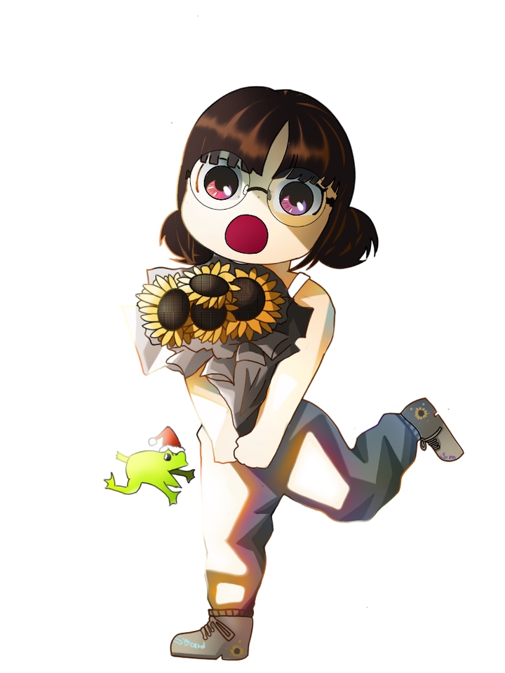 รับวาดการ์ตูนน่ารัก สไตล์จิบิ ภาพวาดอนิเมะหญิงถือดอกทานตะวัน