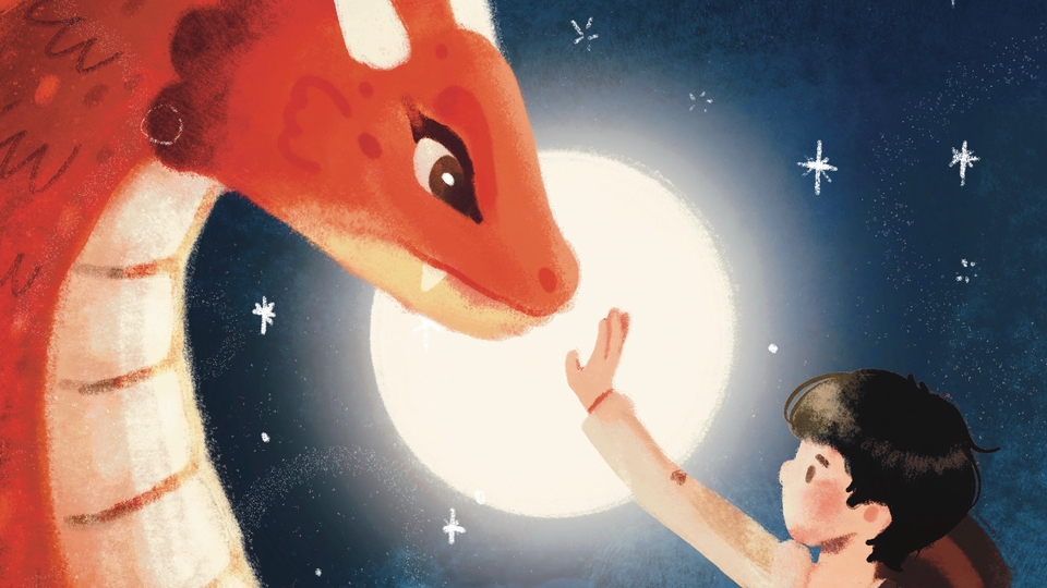 วาดภาพนิทานเด็ก มังกรแดง แฟนตาซี นิทานก่อนนอน ดิจิตอลเพ้นท์