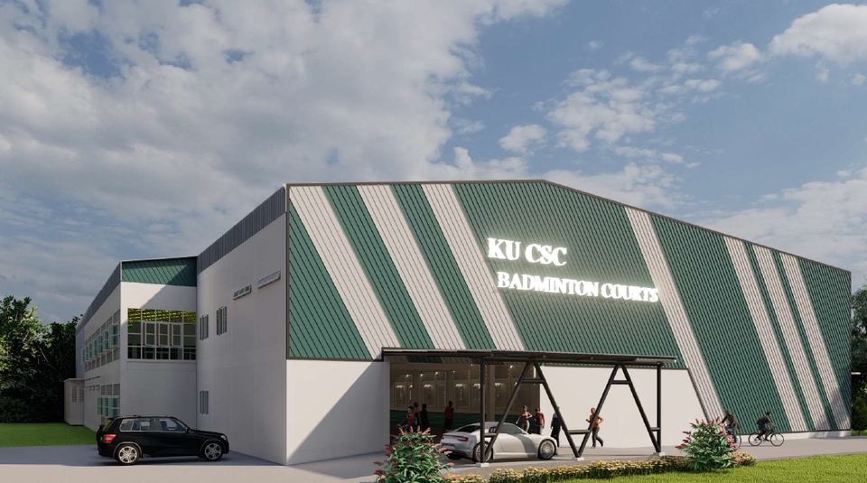 รับเขียนแบบก่อสร้างอาคารกีฬา Badminton KU CSC แบบแปลนอาคาร