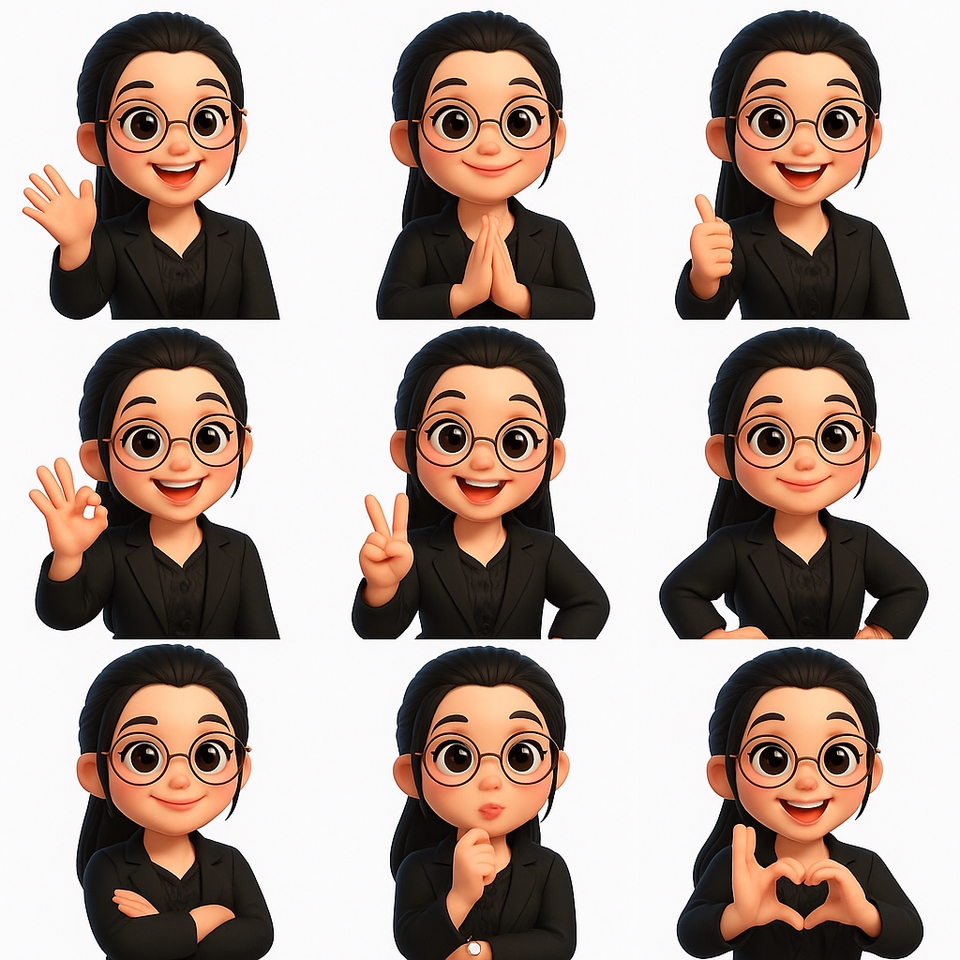 ออกแบบสติ๊กเกอร์ไลน์น่ารัก สไตล์การ์ตูน ตัวละครเสมือนจริง