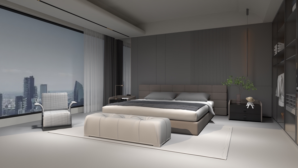 ออกแบบห้องนอนหรูPerspective 3D โมเดลบ้านสวย