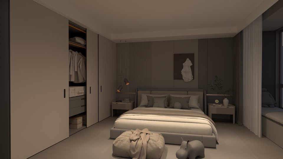 รับออกแบบบ้าน3D perspective มุมมองภายในห้องนอนสวยหรู