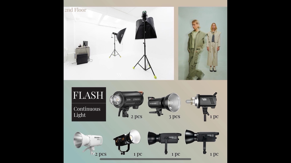 ชั้น2 - สตูดิโอขาวผนังโค้ง เหมาะกับงานสินค้า แฟชั่น และ โปรไฟล์ต่างๆ พร้อมด้วยอุปกรณ์ระดับมืออาชีพ