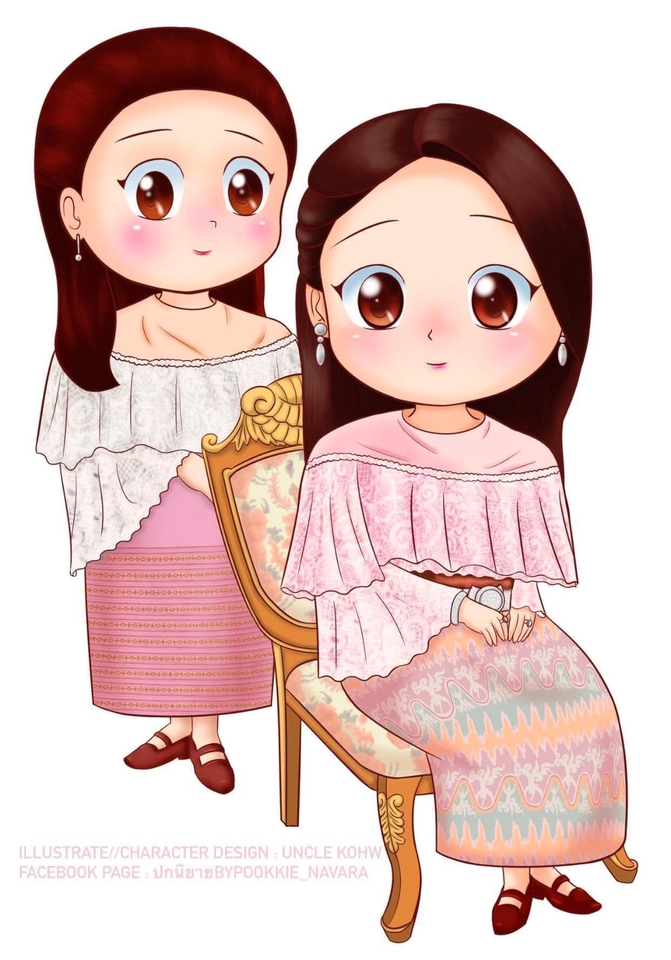 วาดภาพประกอบการ์ตูนดิจิตอล ผู้หญิงไทยชุดสวย