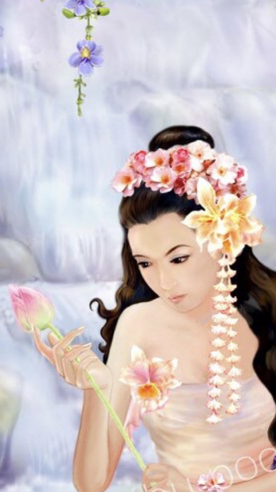 รับวาดภาพประกอบดิจิตอลเพ้นท์หญิงสาวสวยดอกไม้