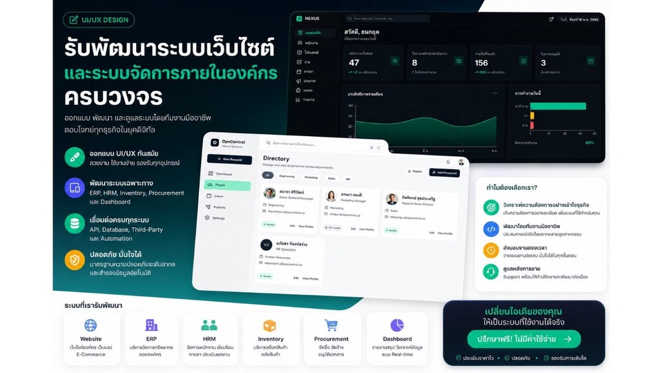 รับพัฒนาระบบเว็บไซต์ ERP HRM Dashboard และระบบองค์กรครบวงจร พร้อมออกแบบ UI/UX ทันสมัย