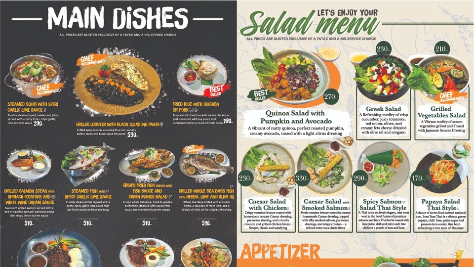งานออกแบบเมนูอาหารตามขนาดที่ต้องการพร้อมไฟล์สำหรับส่งโรงพิมพ์