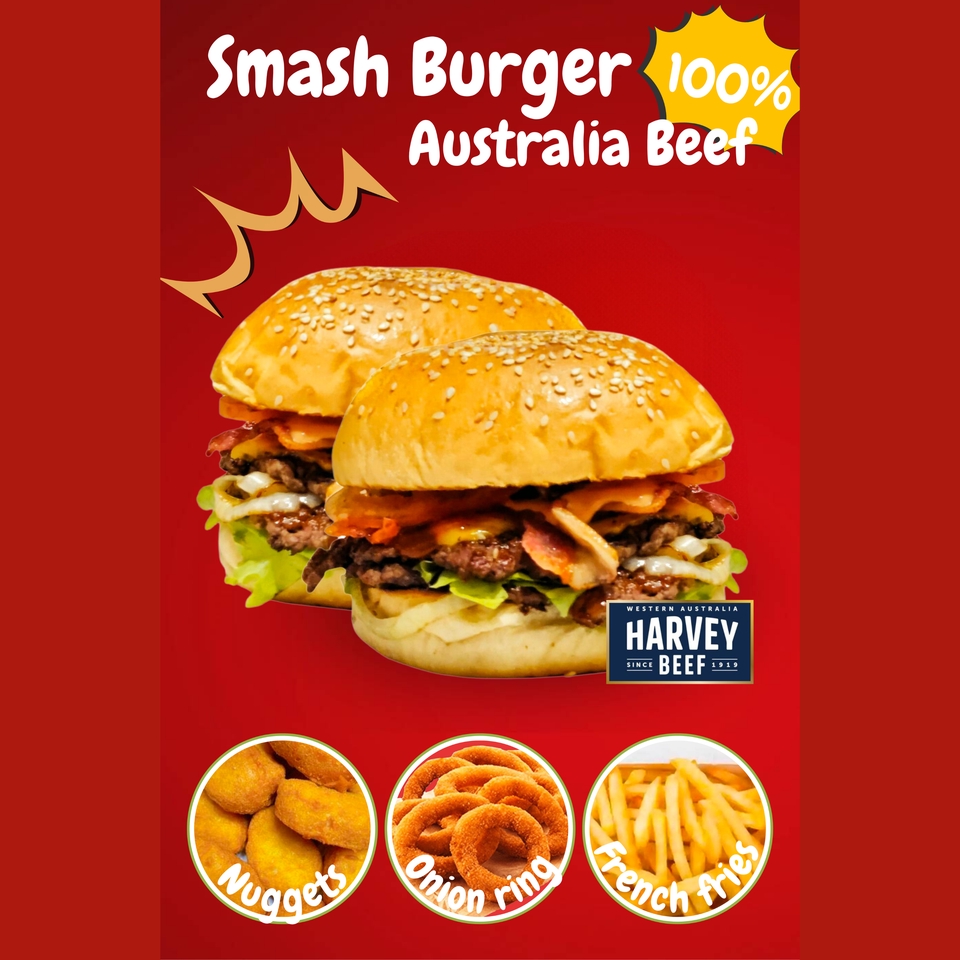 ออกแบบโปสเตอร์อาหารบาร์เบอร์กิวเนื้อออสเตรเลีย100%