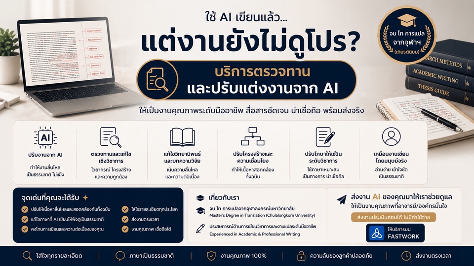 แก้ไขงานเขียนจาก AI ให้ได้คุณภาพระดับมืออาชีพ น่าเชื่อถือ บริการตรวจภาษาไทยและอังกฤษ