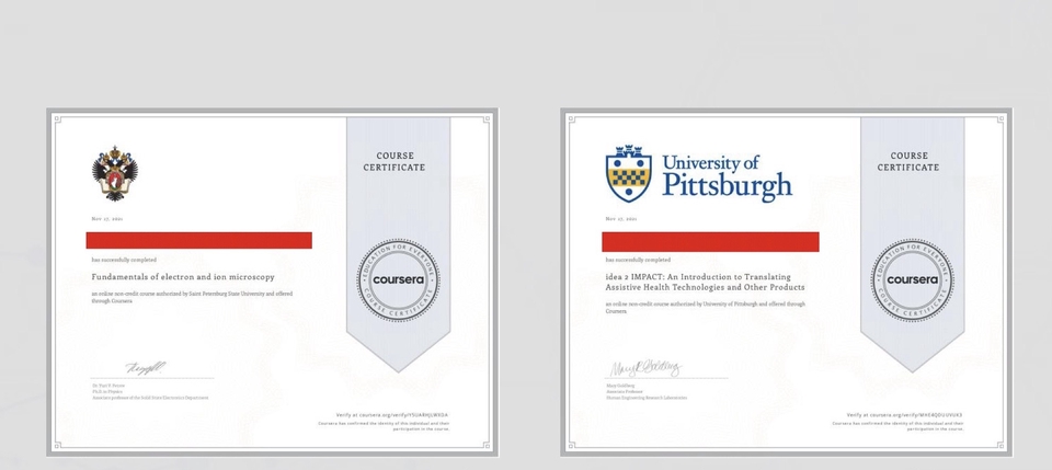 Certificate ของ Saint Petersburg State university และ University of Pittsburgh ในพอร์ตส่งมหาลัยผม