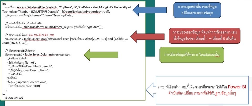 โค้ดคิวรี สำหรับการดึงข้อมูลจากฐานข้อมูล Access
