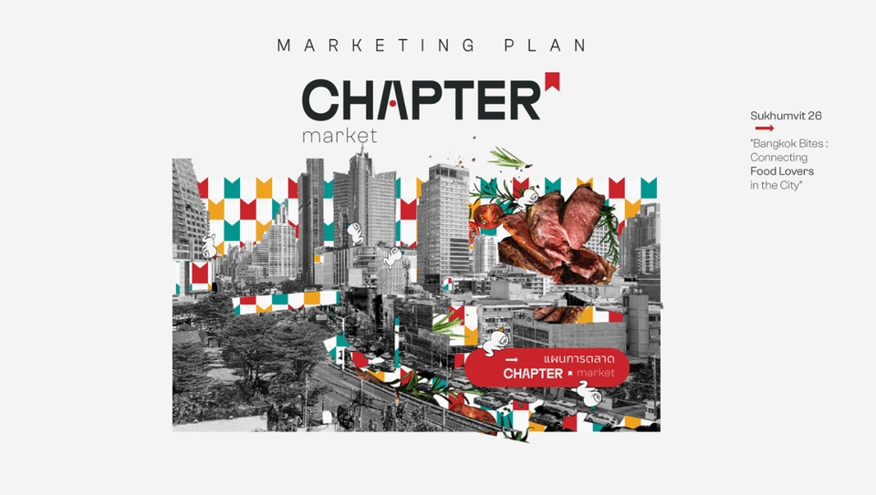 ออกแบบ CI, ออกแบบ Corporate Identity สำหรับตลาด CHAPTER พร้อมภาพเมืองและเนื้อย่าง สวยงาม เหมาะสำหรับธุรกิจอาหาร เน้นสร้างอัตลักษณ์องค์กรให้โดดเด่น รับทำ CI ออกแบบอัตลักษณ์แบรนด์ สร้างภาพจำ ออกแบบ CI ราคาถูก